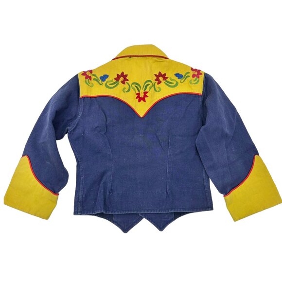 Charles Paddock Vintage Childs Western Shirt Blue Yellow Red Piping Embroidered - Picture 4 of 7
